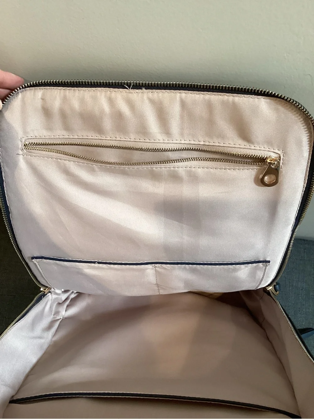 Calpak Navy Leather Backpack with Whipstitch Trim